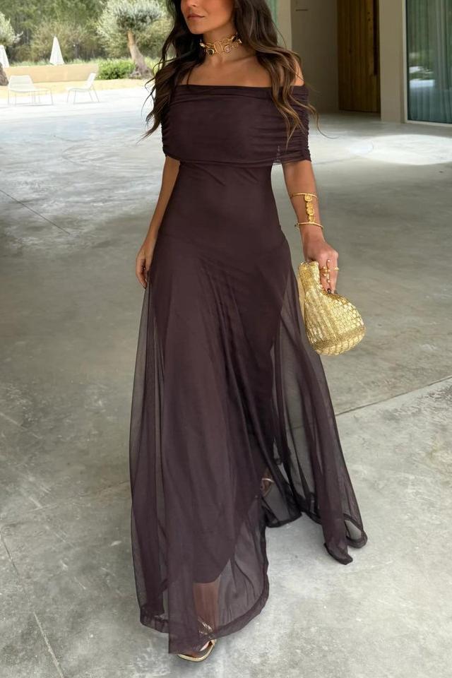 slim fit dress slacks Toledo One Shoulder Mesh Maxi Dress