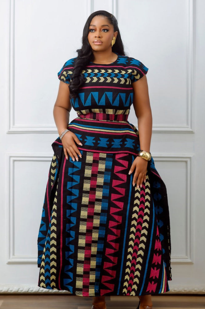 Flerfarget afrikansk trykk peplum maxikjole