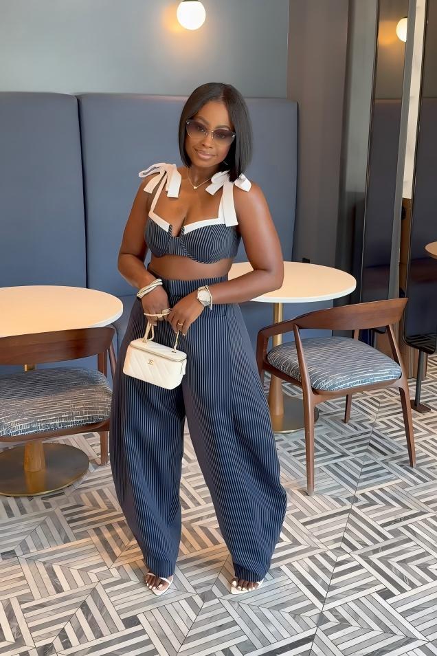 Chic Retro Striped Wide Leg Pants Set