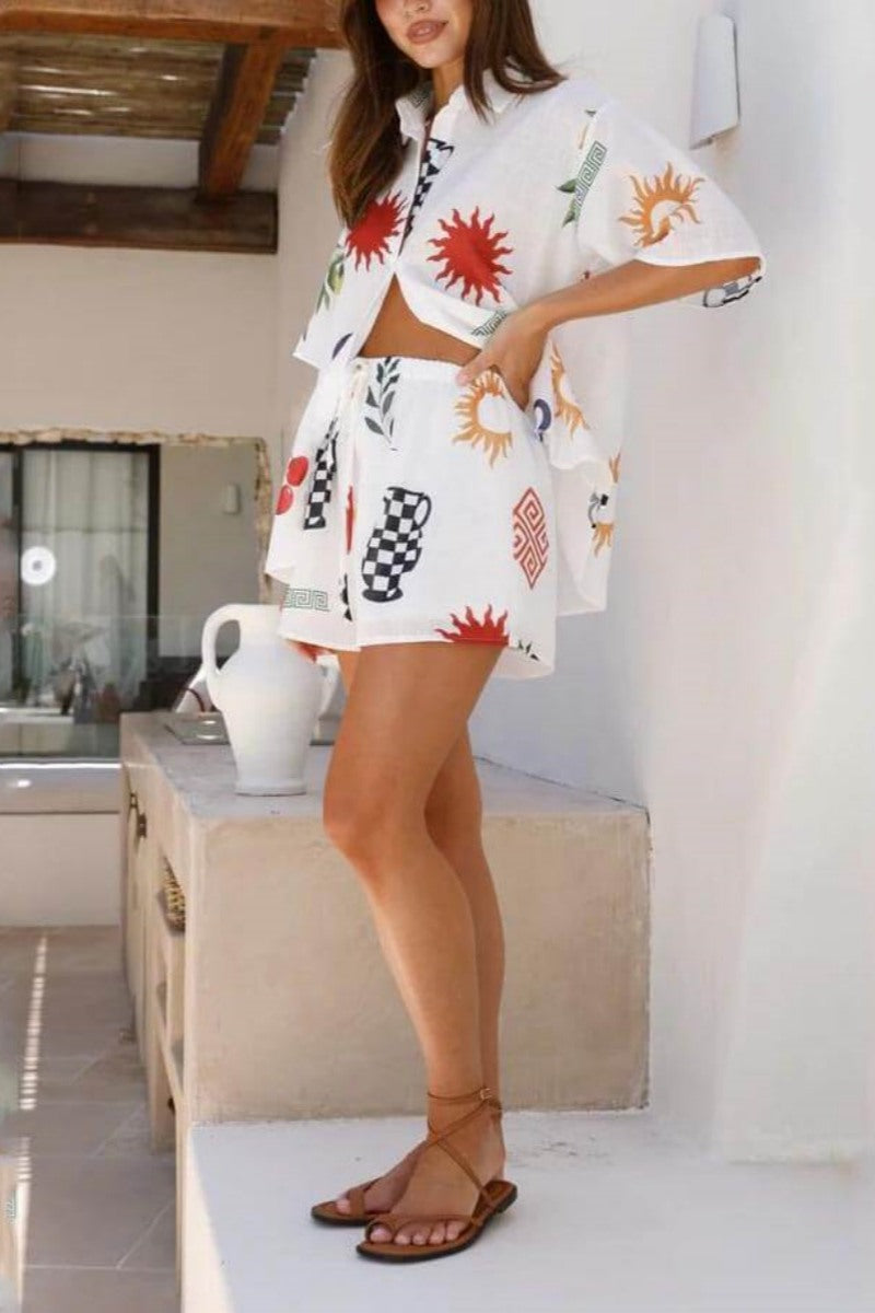 Tryckta Casual resårshorts-set