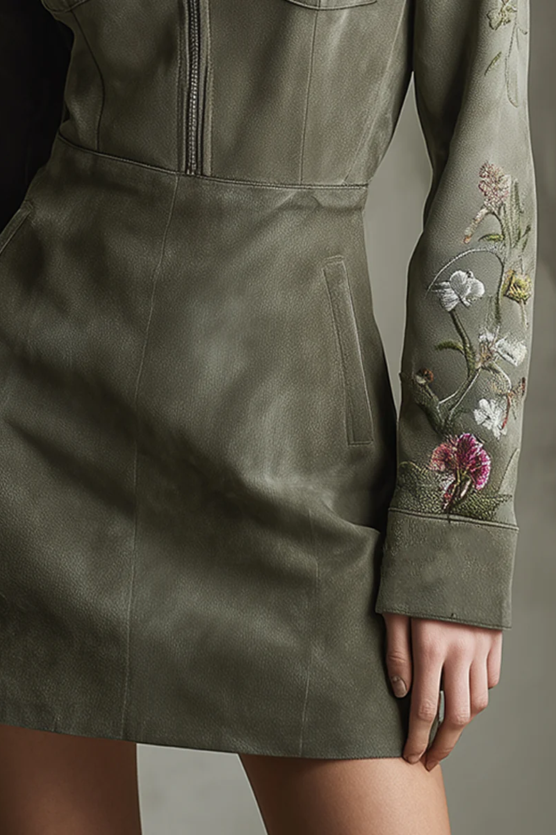 Grace Floral Appliqué Kortärmad midiklänning