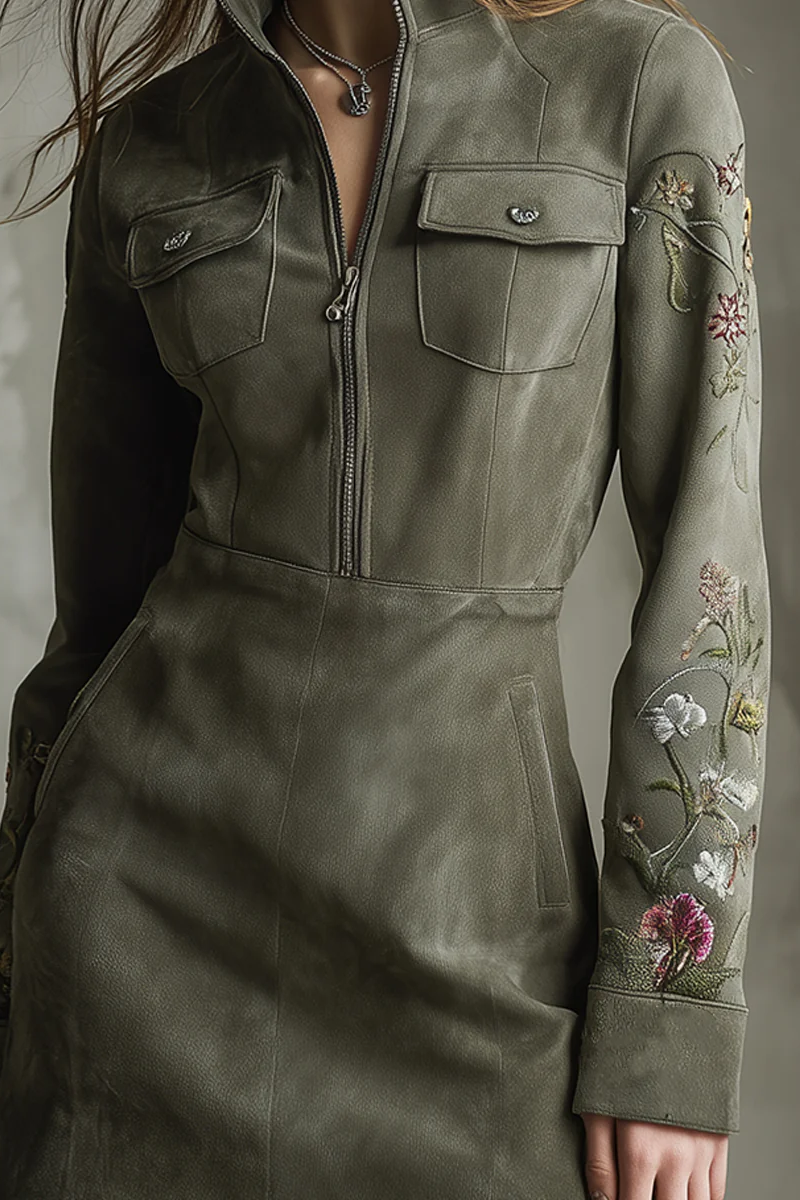 Grace Floral Appliqué Kortärmad midiklänning