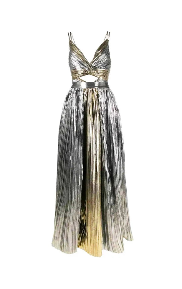 Cutout Silver Patchwork One-Piece with Skirt