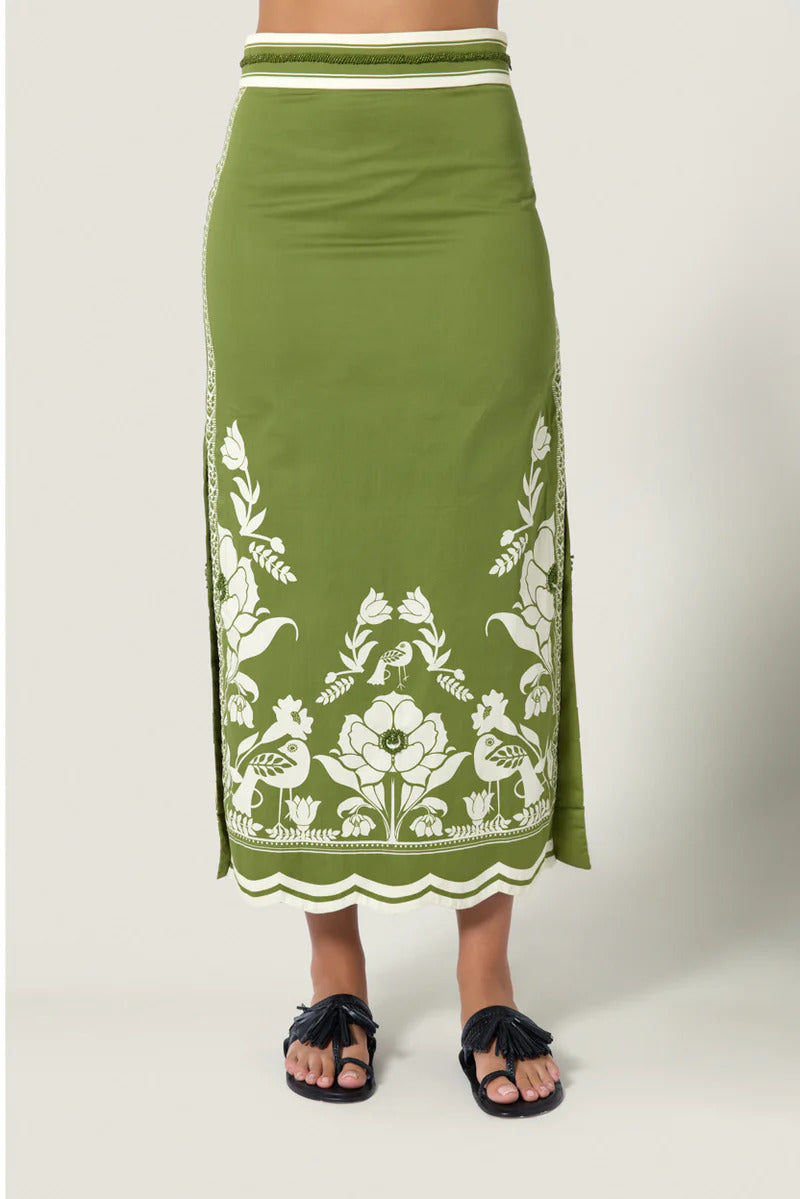 Floral & Bird Pattern Skirt Set