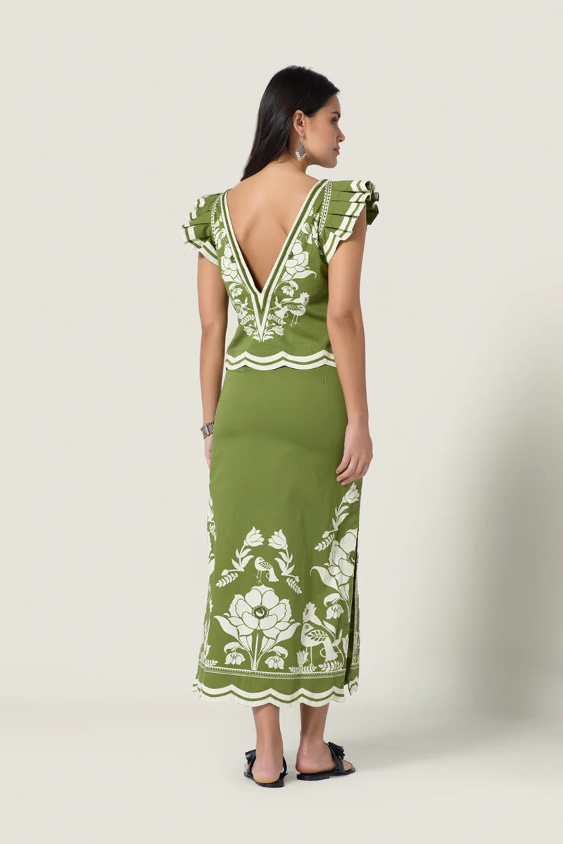 Floral & Bird Pattern Skirt Set