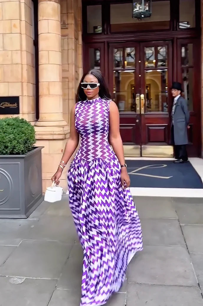 Lilla maxi-kjole med sikksakkmønster