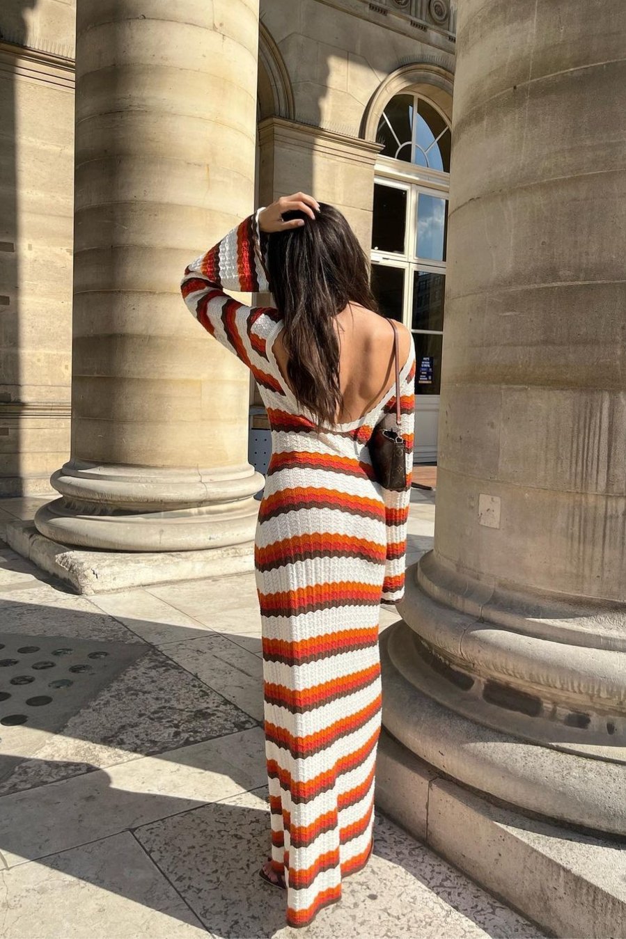 Calista Weaved Zigzag Sırtı Açık Uzun Örgü Elbise