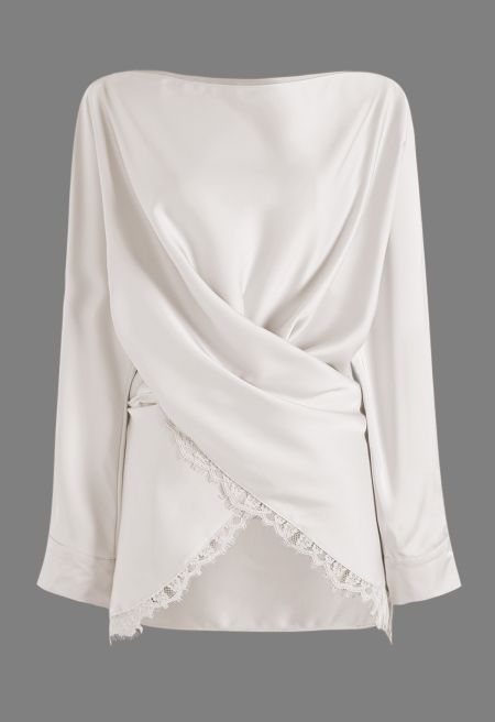 Ivory Satin Wrap-Effect Co-ord Skirt Set