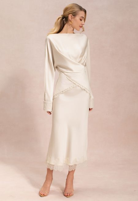 Ivory Satin Wrap-Effect Co-ord Skirt Set