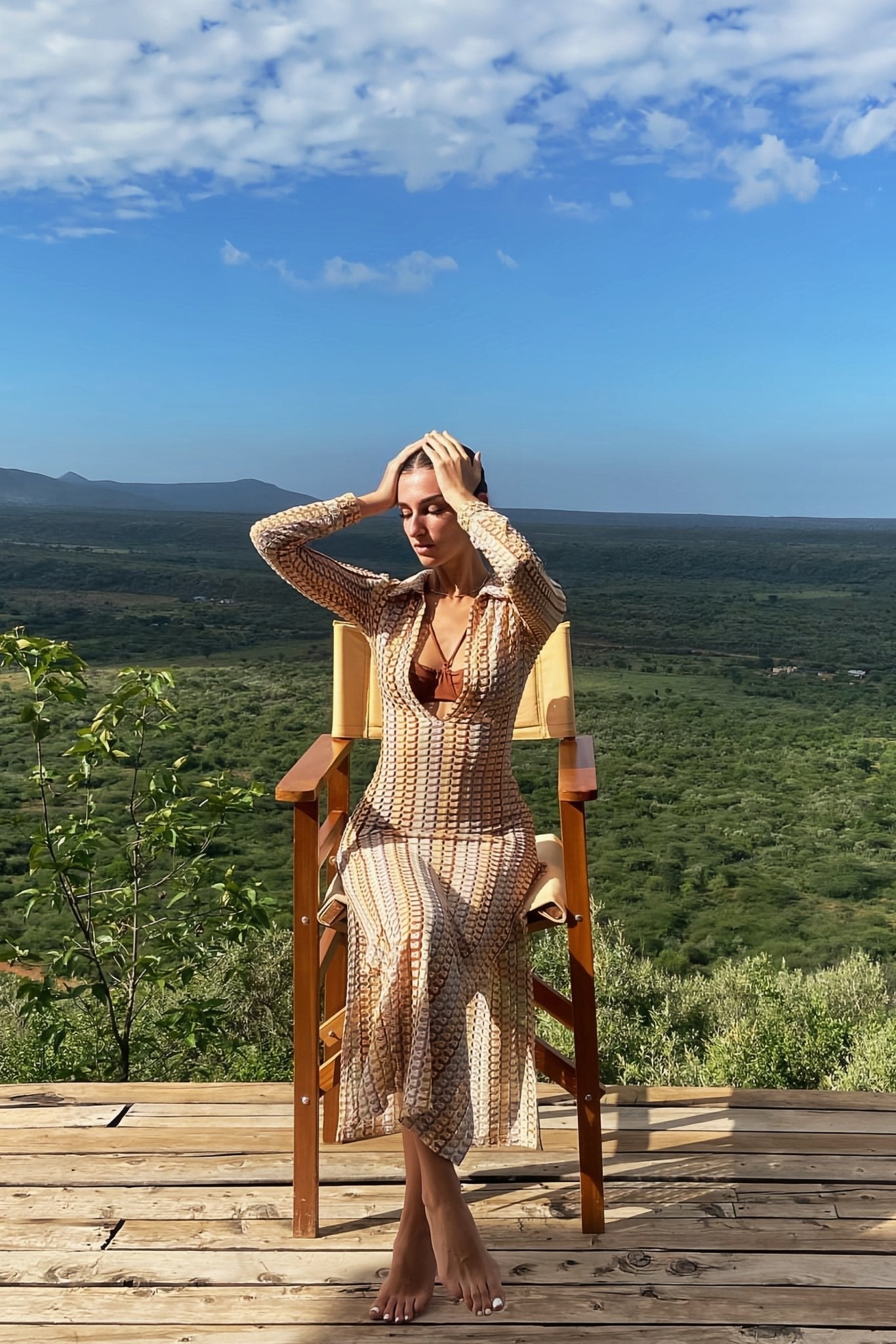 Dawn V넥 칼라 크로셰 맥시 드레스