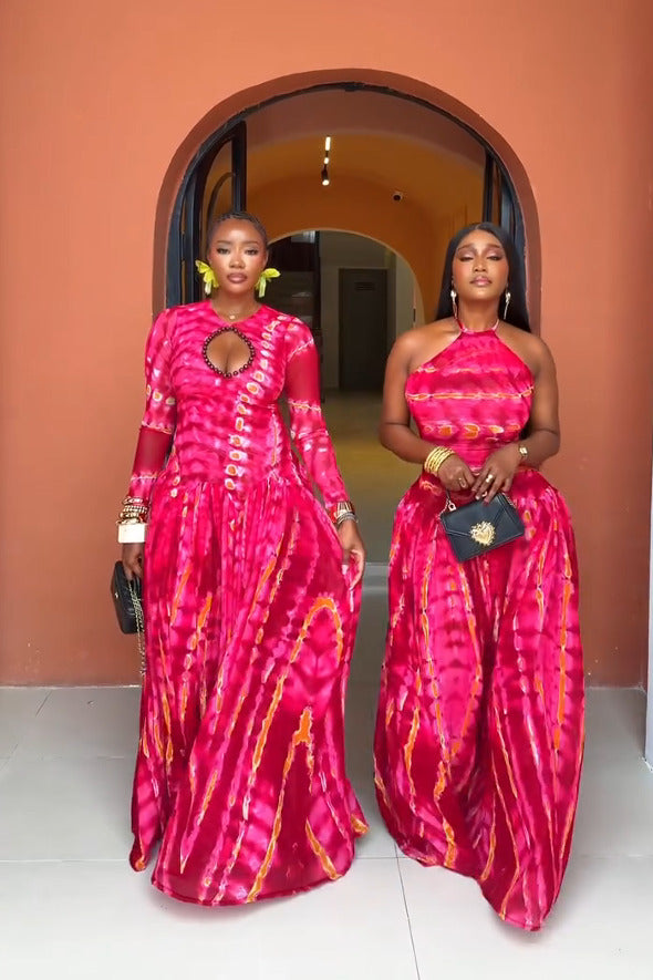 Boho-Red-Carpet Tie-Dye Maxi Dress