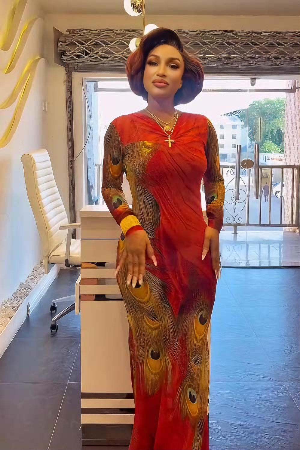 Phoenix Feather Bodycon Maxi Dress