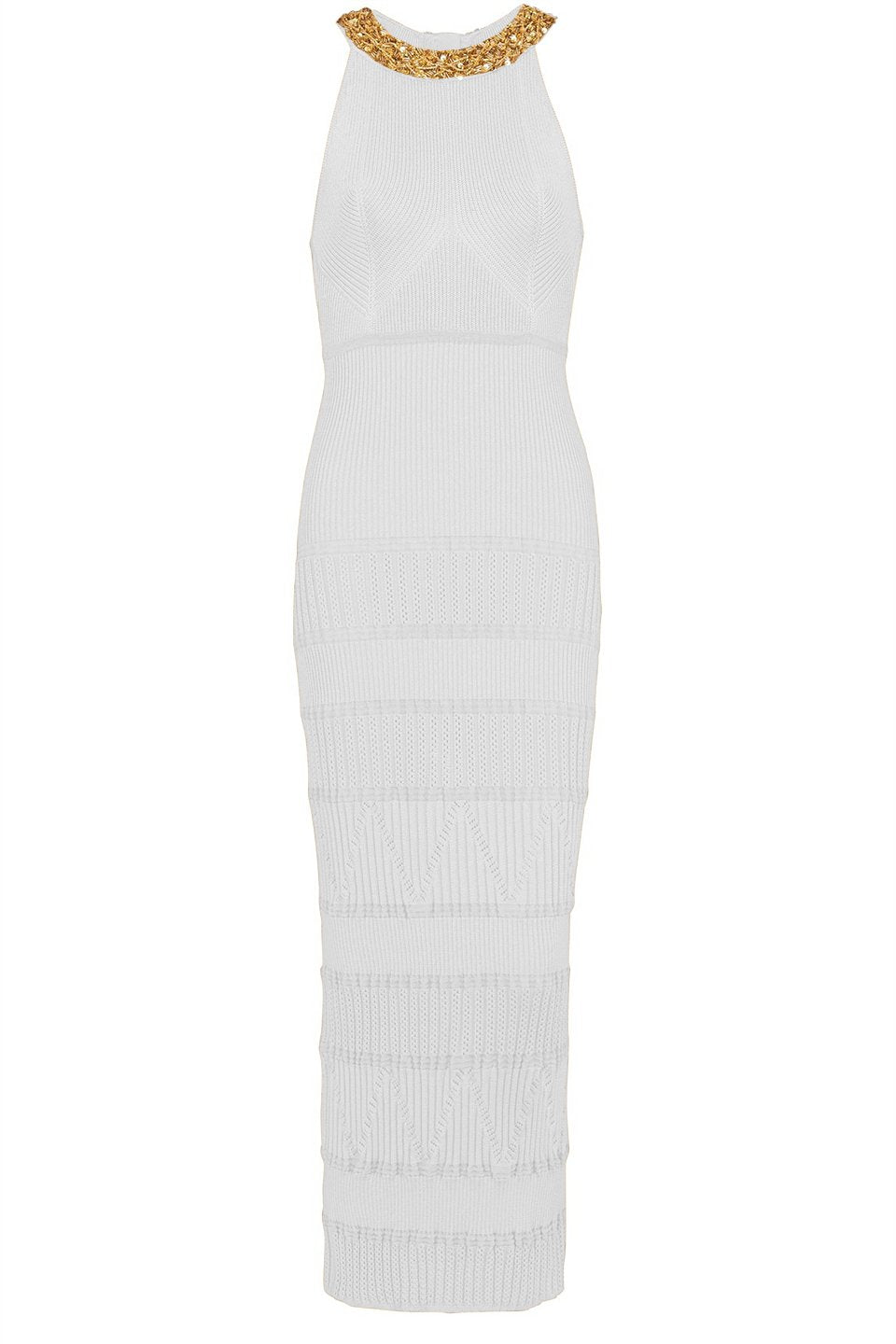 Abito midi in maglia con collo alto ricamato Donna