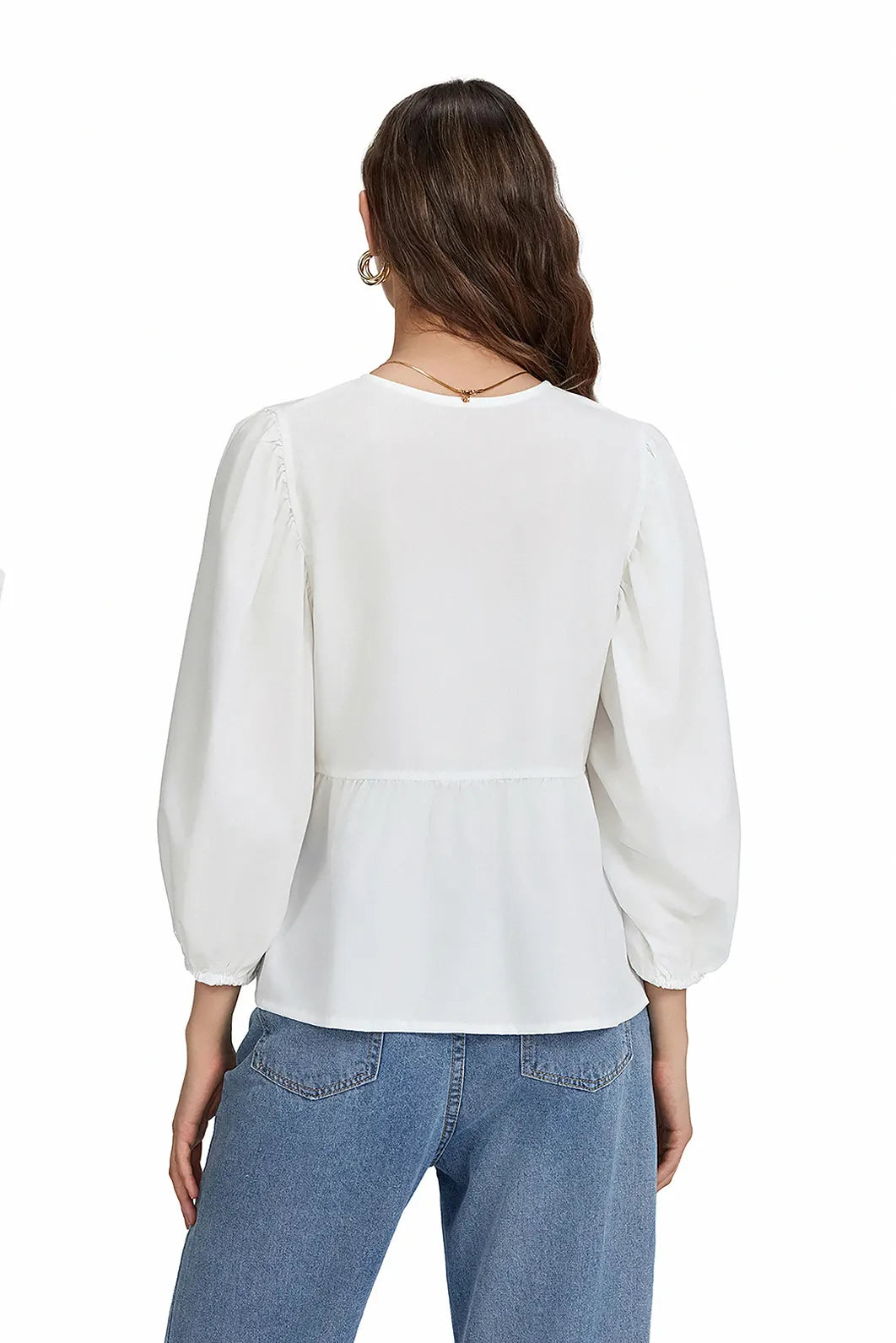 Top bluză cu papion peplum cu mâneci bufante