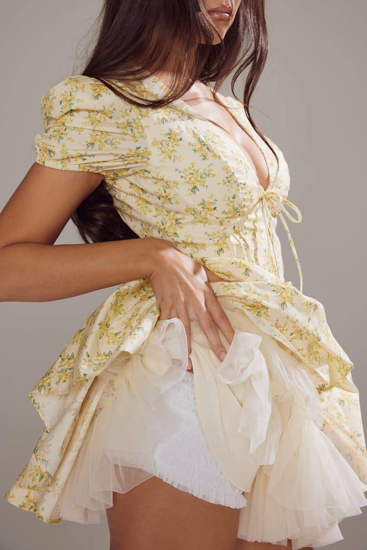 Emily Floral V-ringad korsett miniklänning