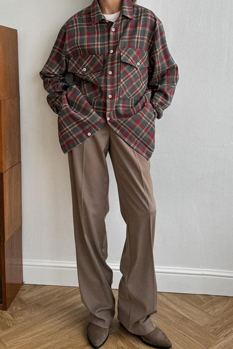 Vintage løs uformelt rutete skjorte