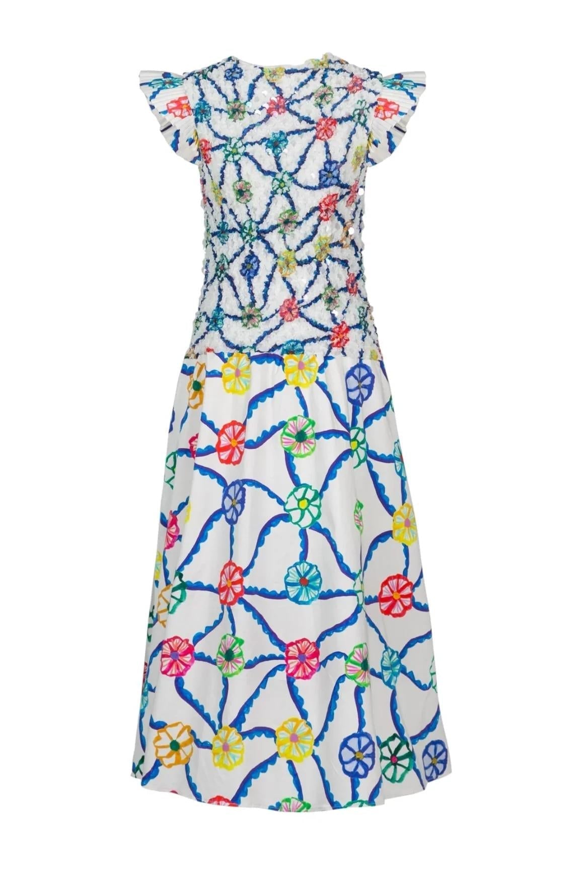 Printed Ruffle Trim Midi Dress