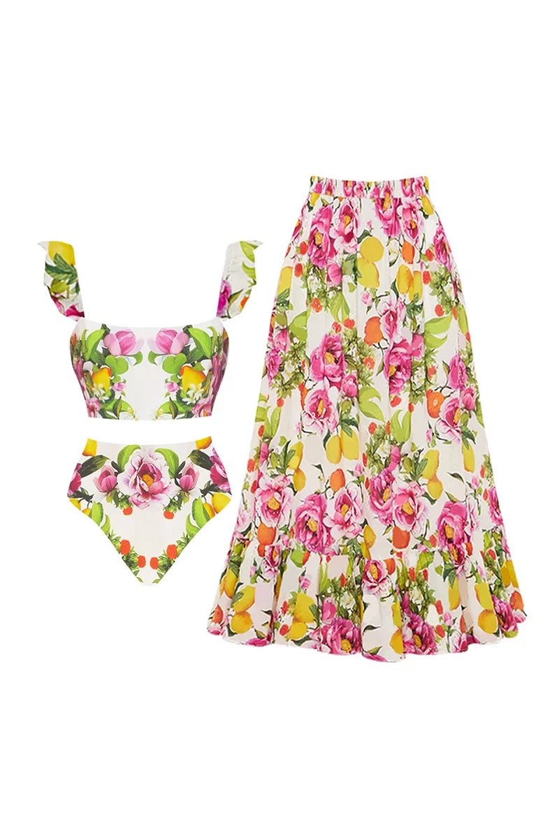 Floral Print High-Waist Bikini Set