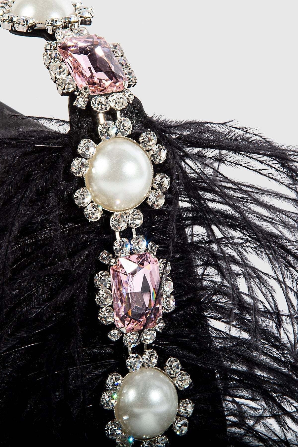 Borsa Bento in raso con diamanti e piume