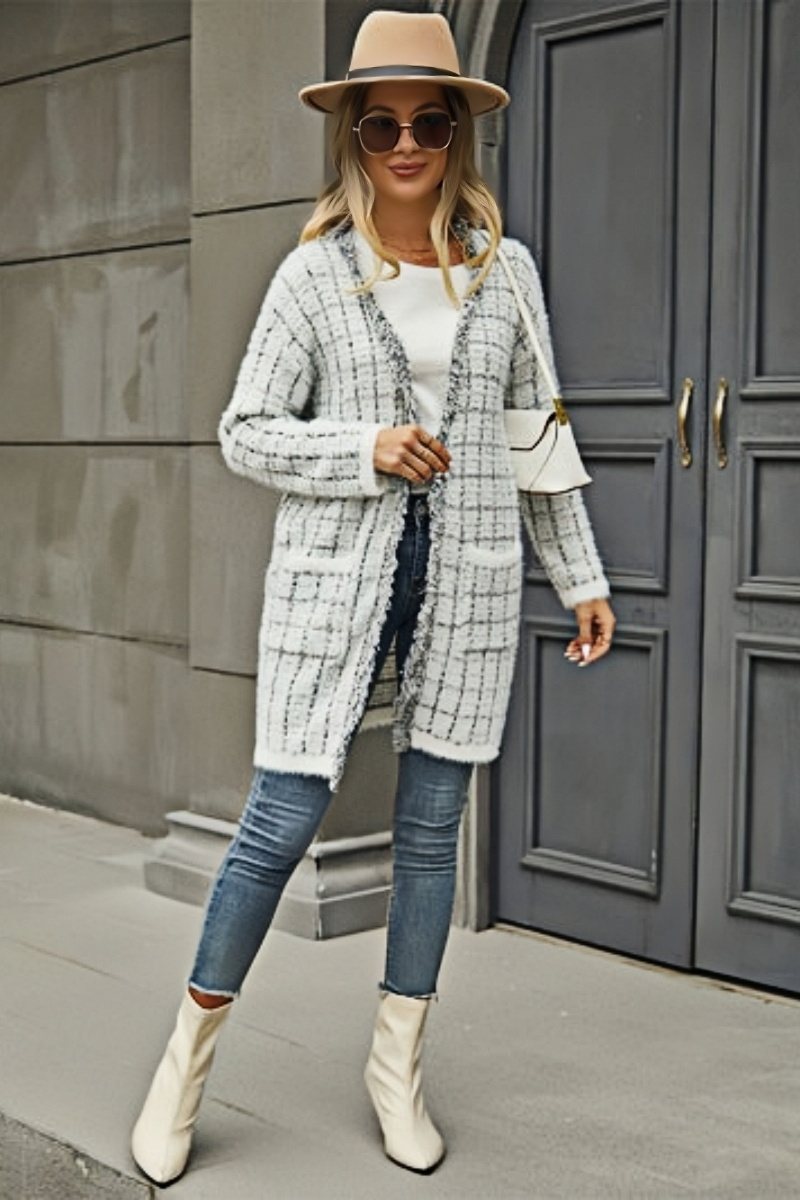 Pate stickad cardigan med fickor - Grå