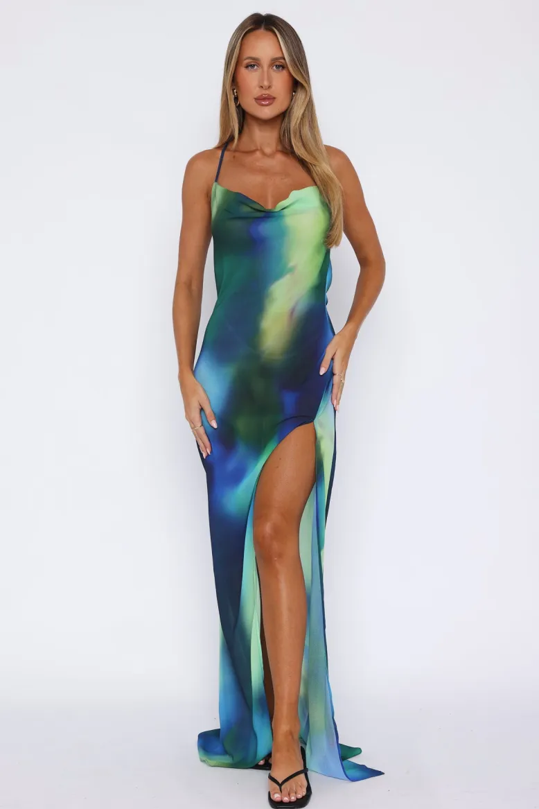 Gradient Color High Slit Suspender Maxi Dress