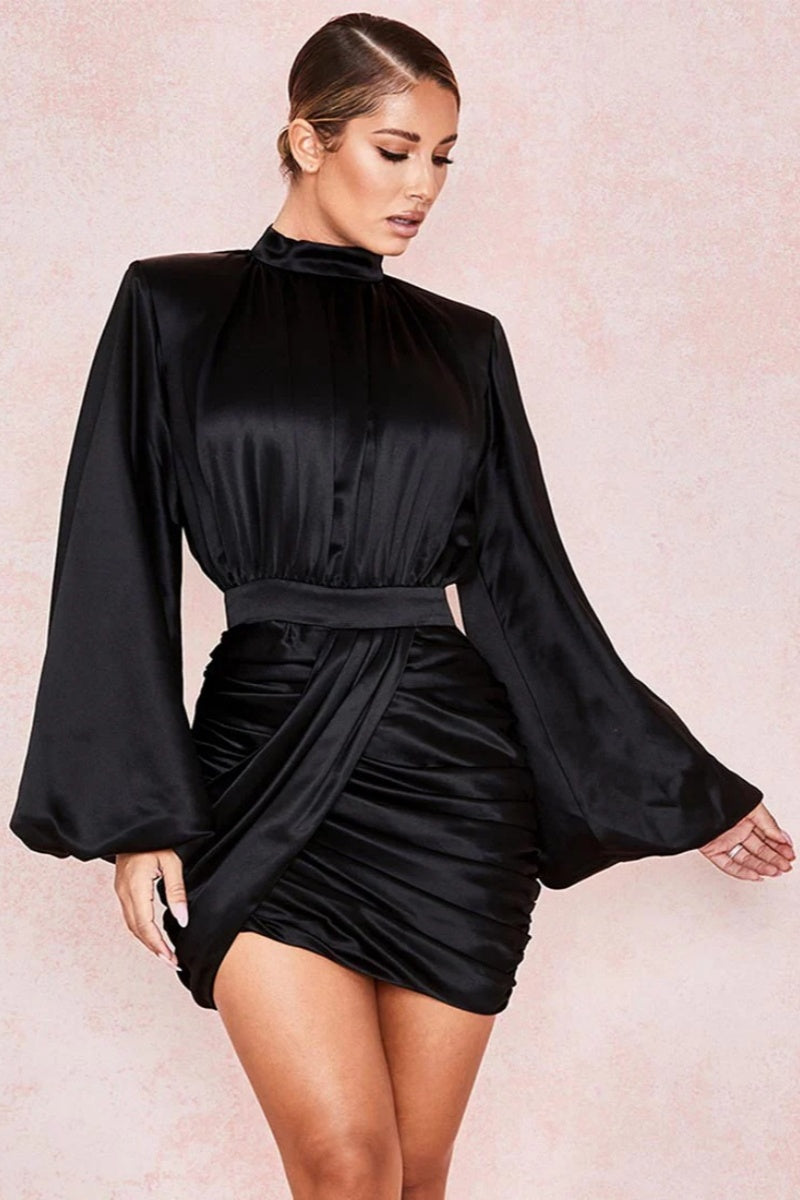 Black Satin Jacket Mini Dress