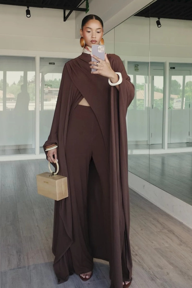 High Collar Shawl Pants Set