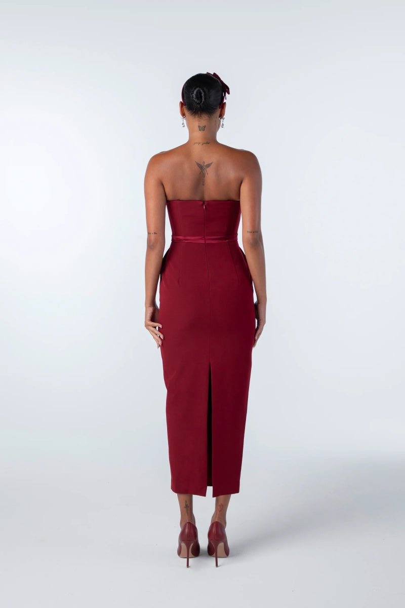 Off-The-Shoulder Bow Strapless Midi Dress