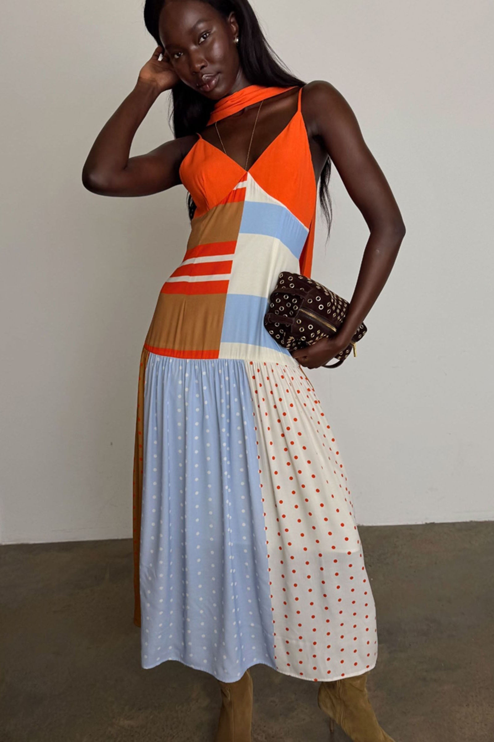 Robe midi à motifs variés pour les vacances d'été