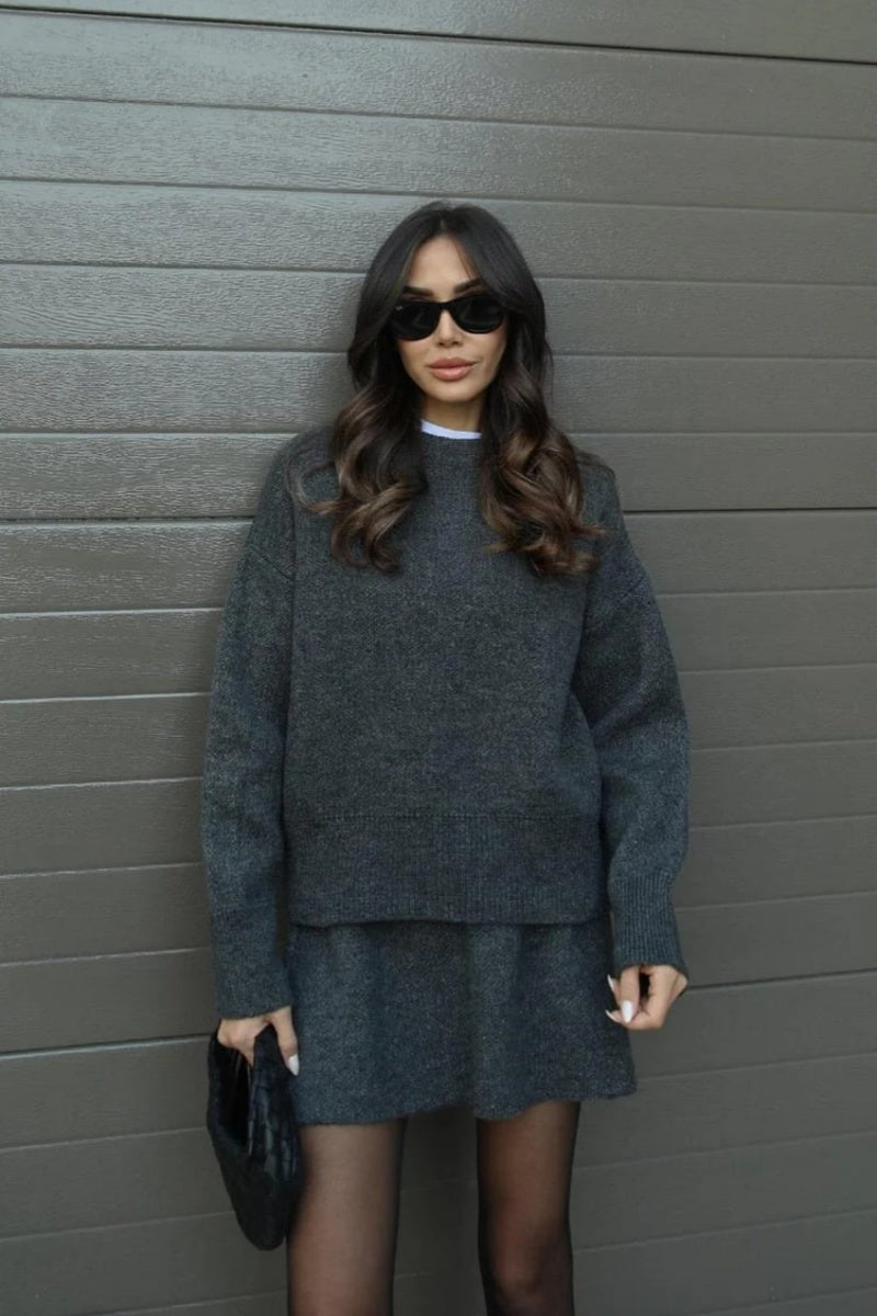 College Style Knitted Short Skirt Sets