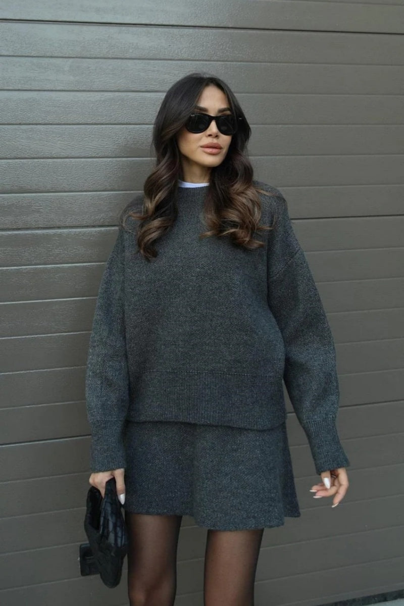 College Style Knitted Short Skirt Sets