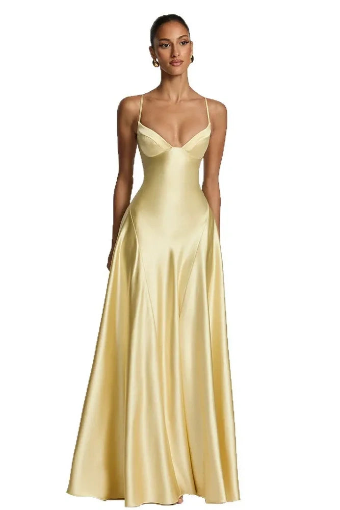 Elegant Low-Cut Lace-Up Maxi Dress