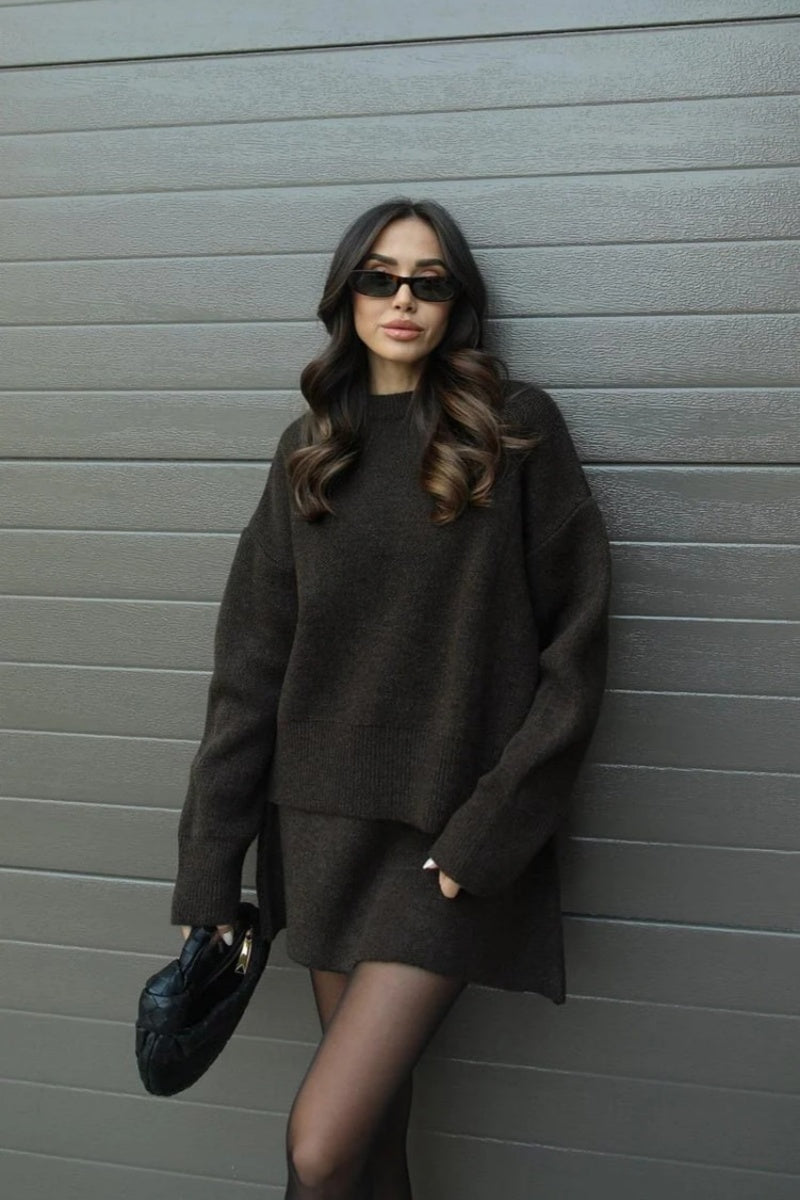 College Style Knitted Short Skirt Sets