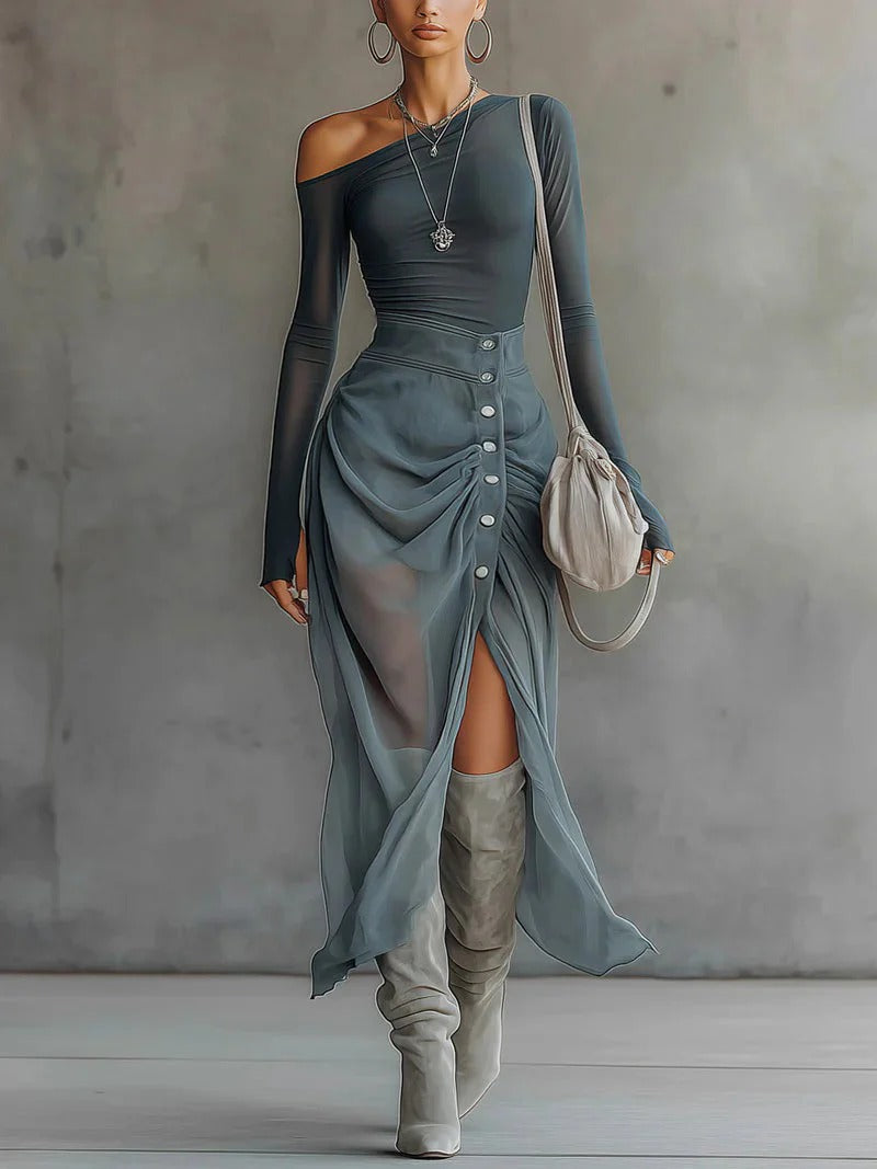 Belle Maxikleid mit Farbverlauf und Falten