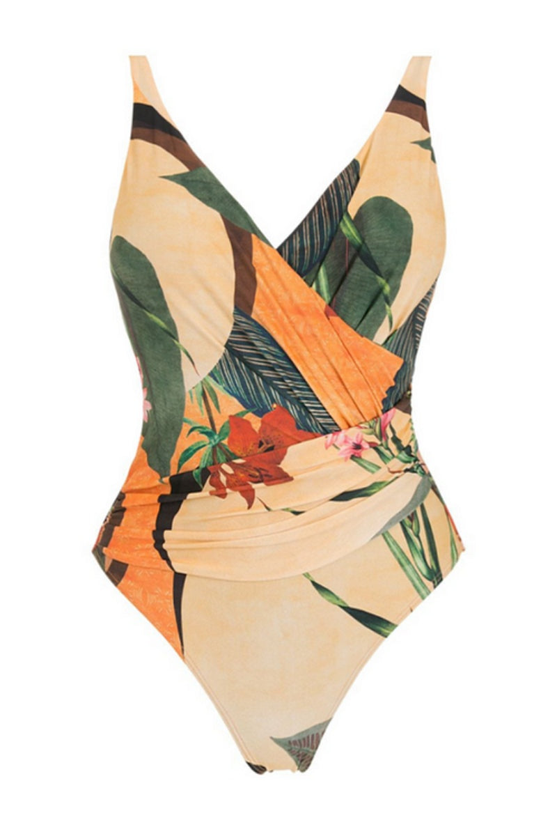 Backless Printed One Piece Swimsuit Set