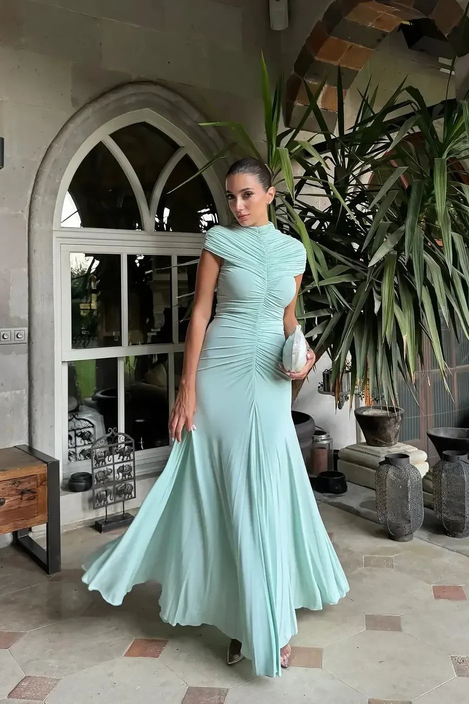 Formal Gown Sculpted Ruched Bodice Maxi Dress