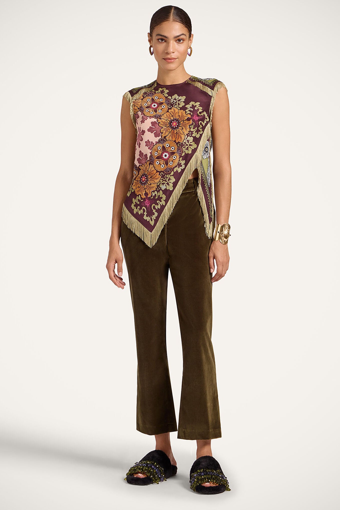 Boheme Blomstret Asymmetrisk Top med Frynser