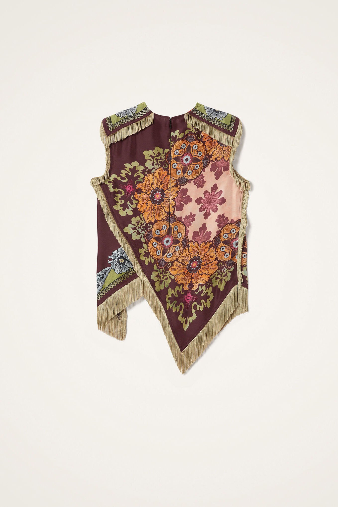Boheme Blomstret Asymmetrisk Top med Frynser