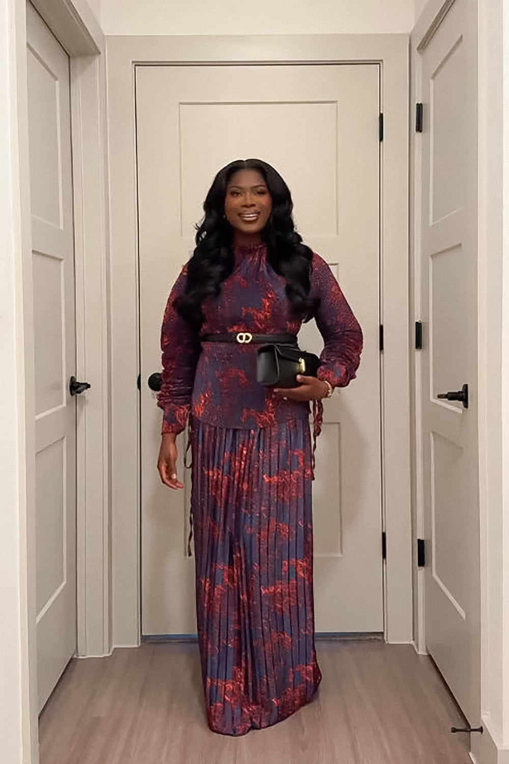 Merlot Abstract Print Pleated Skirt Set