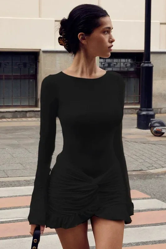 Vintage Lockeres Wildleder Minikleid mit Rollkragen