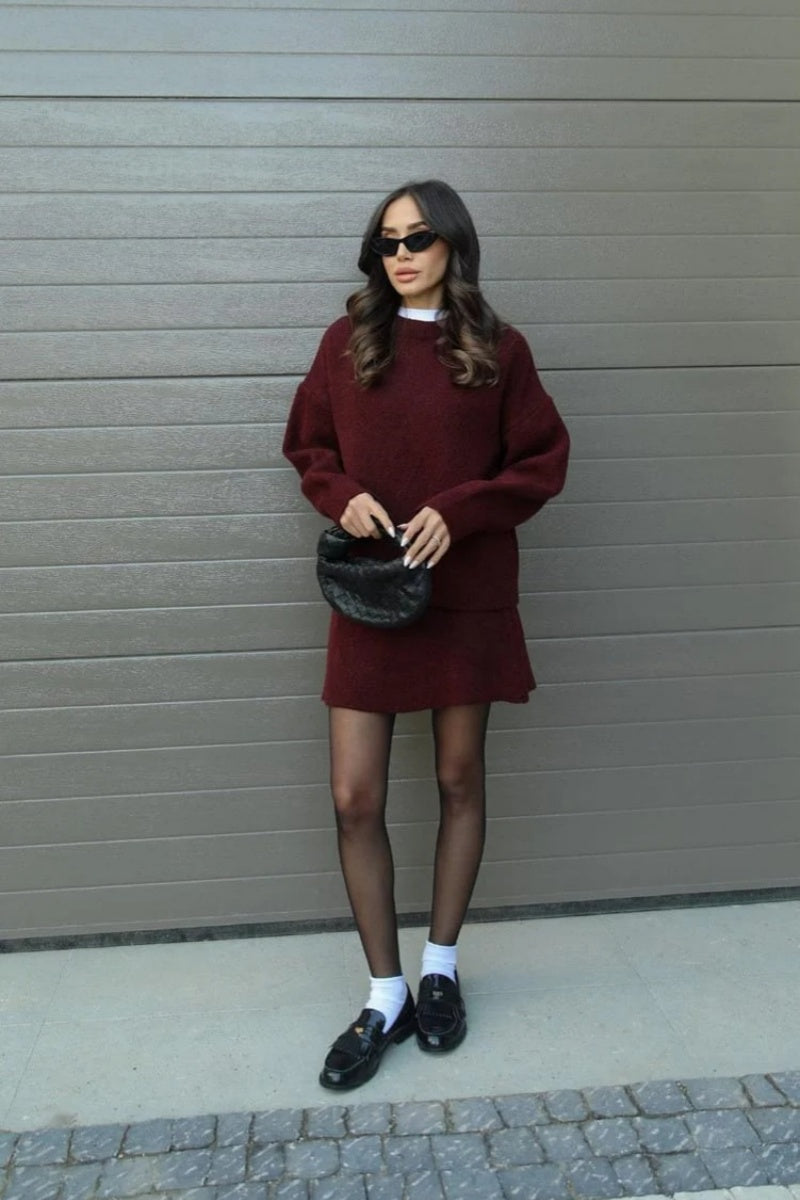 College Style Knitted Short Skirt Sets