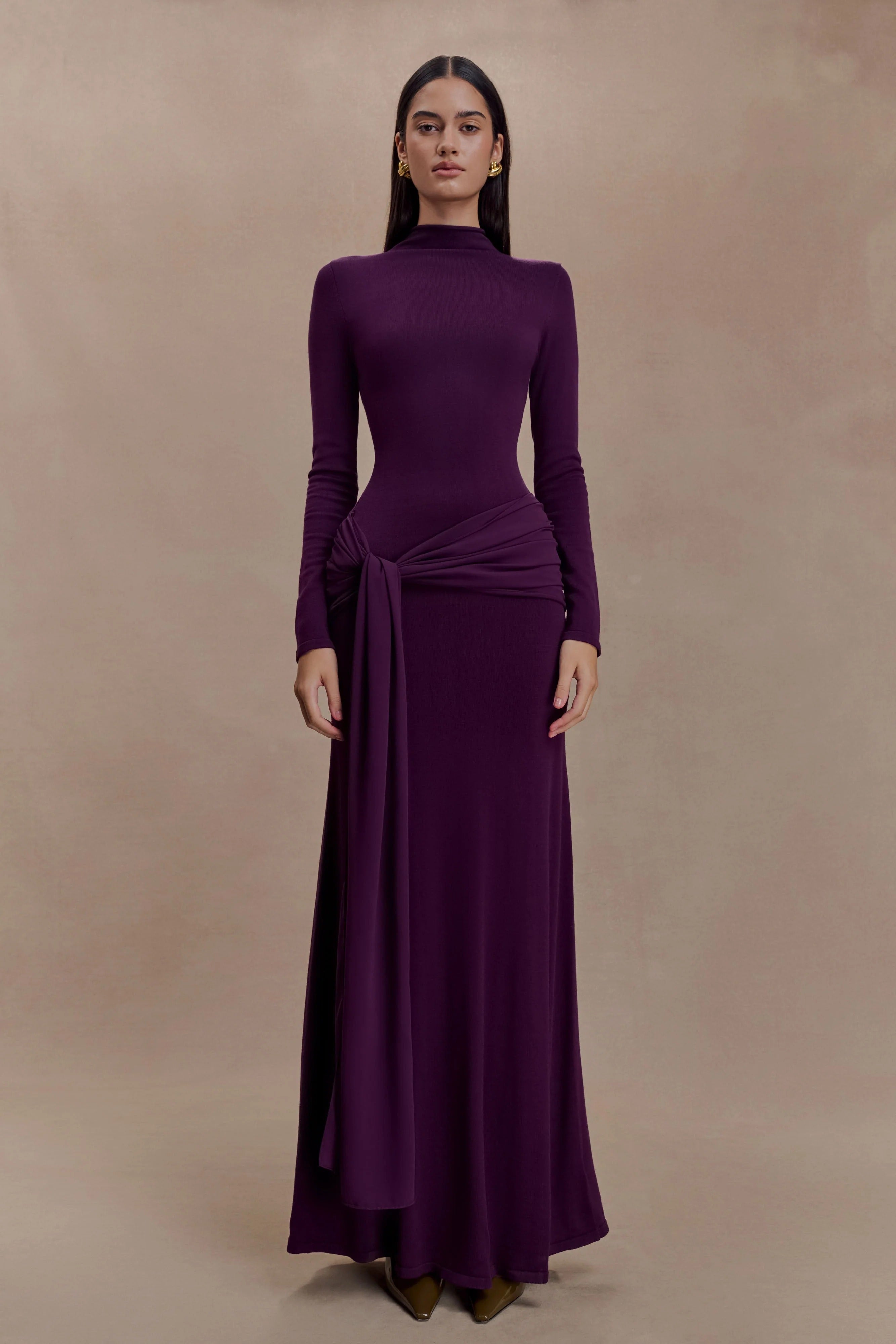 Evelyn Knit Chiffon Maxi Dress - Plum