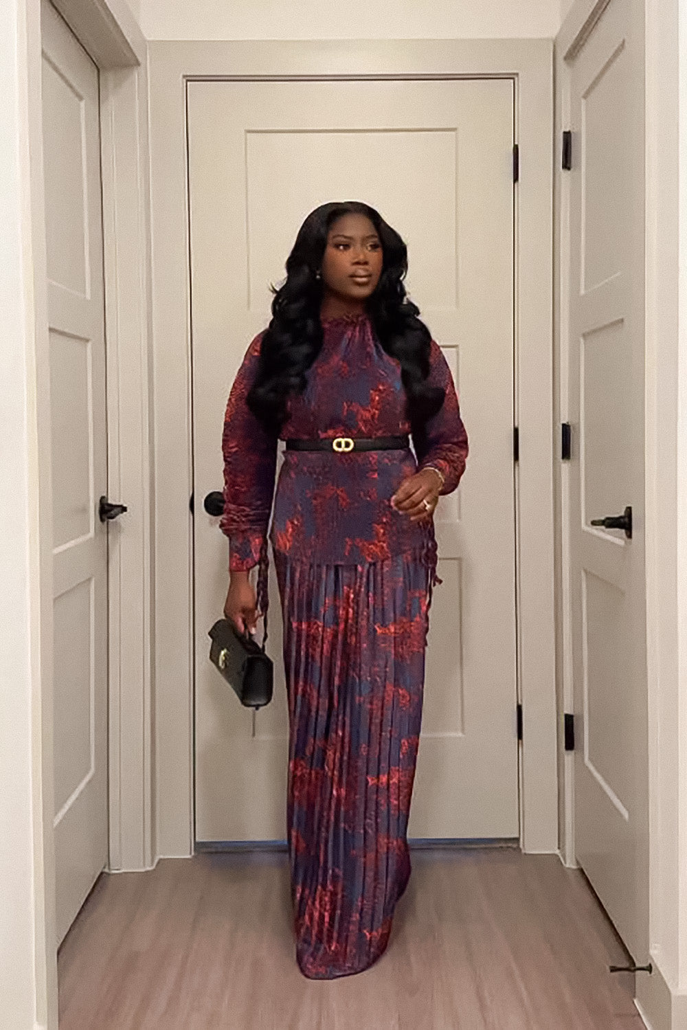 Merlot Abstract Print Pleated Skirt Set