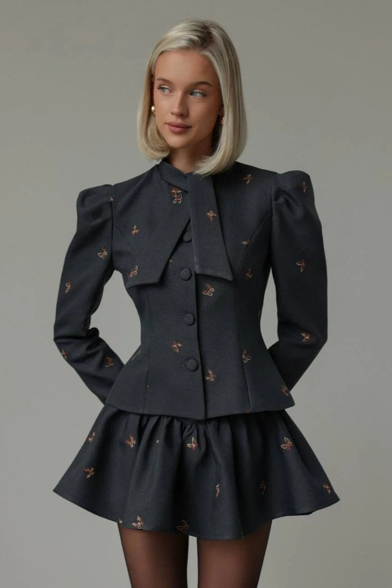 Charcoal Butterfly Embroidered Set