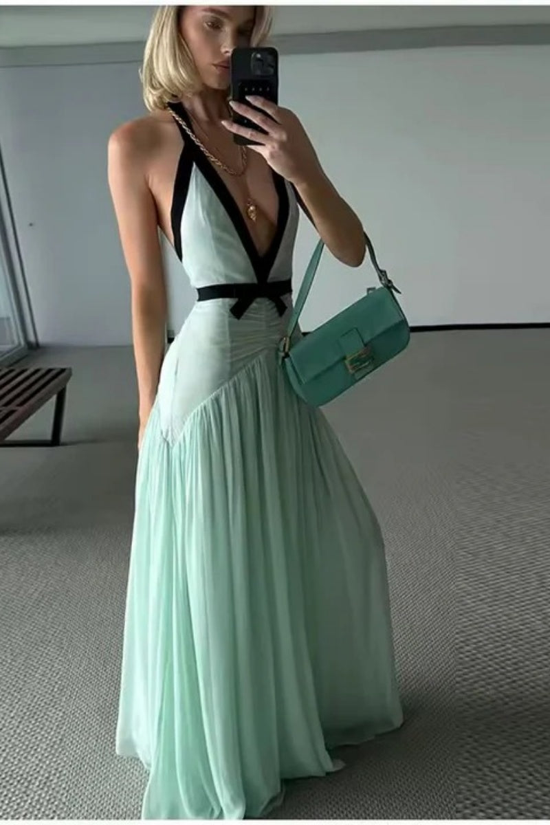 Elegant Halterneck Mesh Maxi Dress
