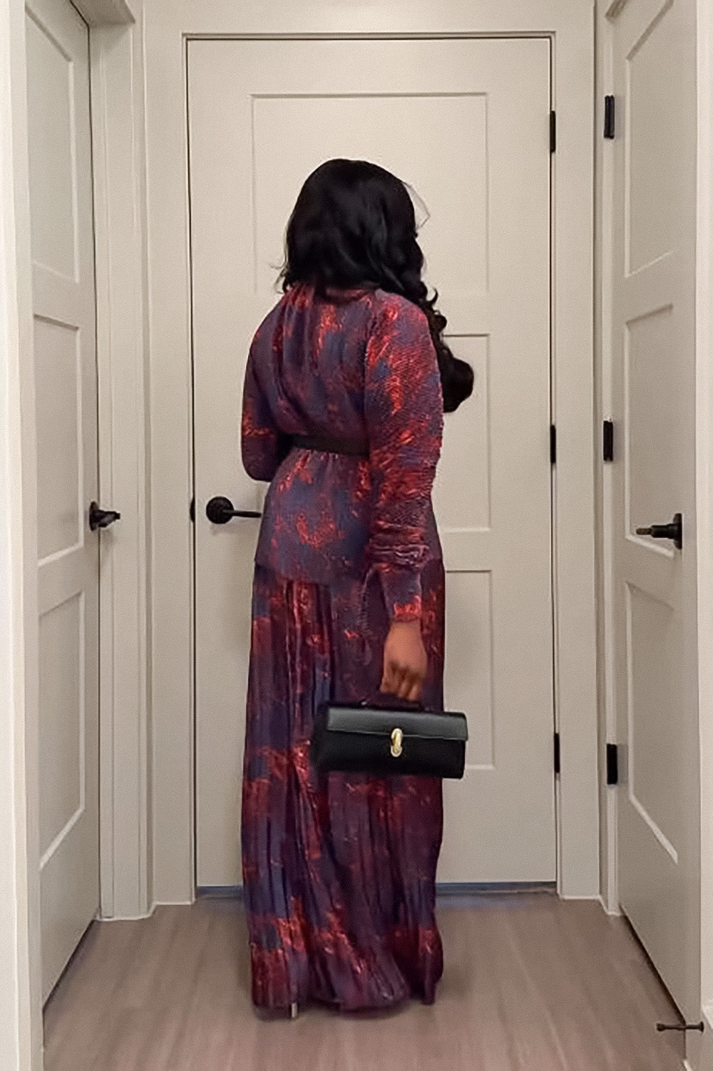 Merlot Abstract Print Pleated Skirt Set