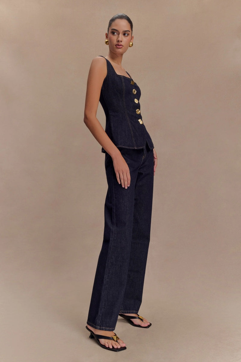 Sleeveless Buttoned Denim Set