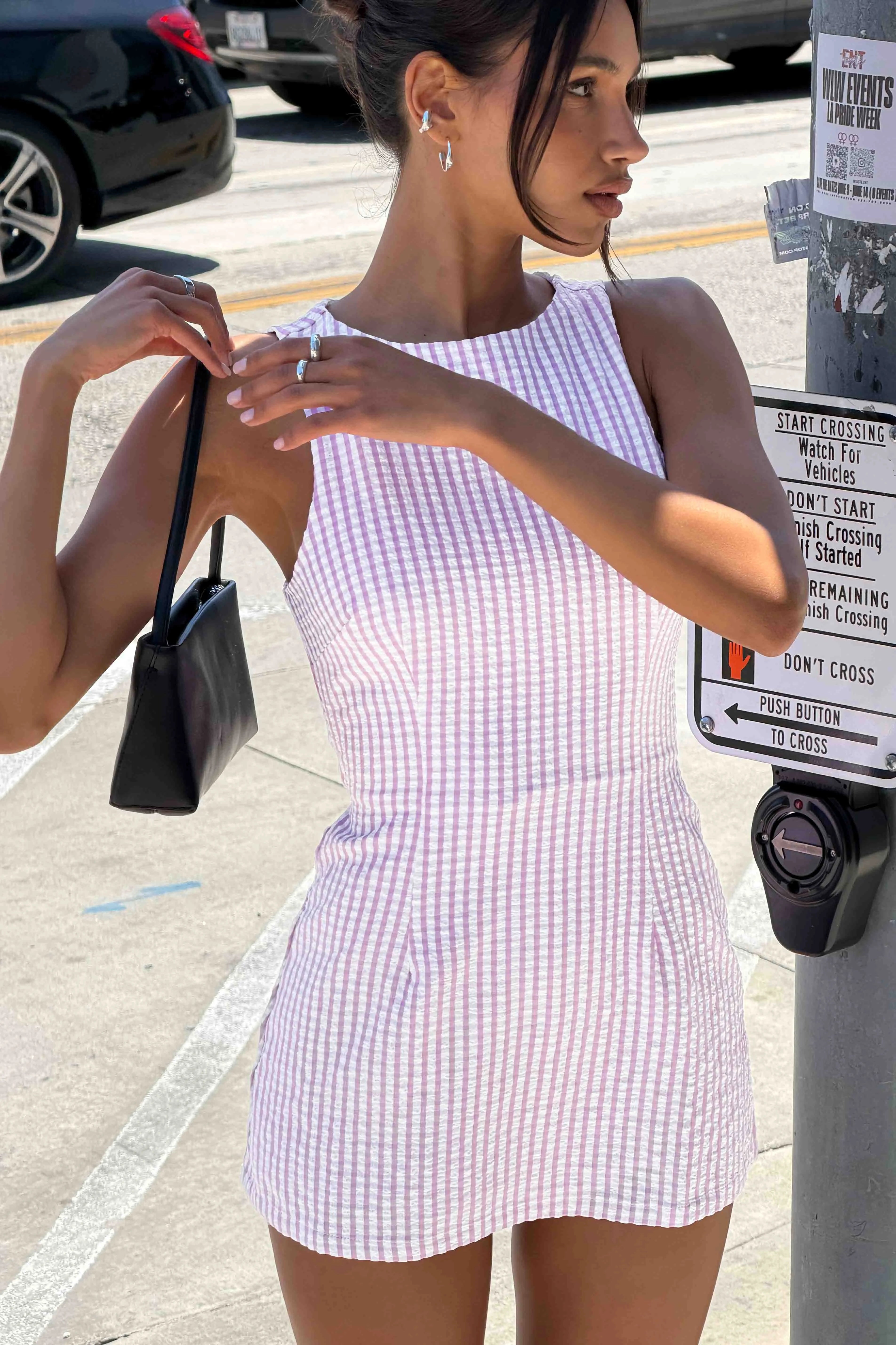 Rosa Gingham ärmellos Mini-Kleid