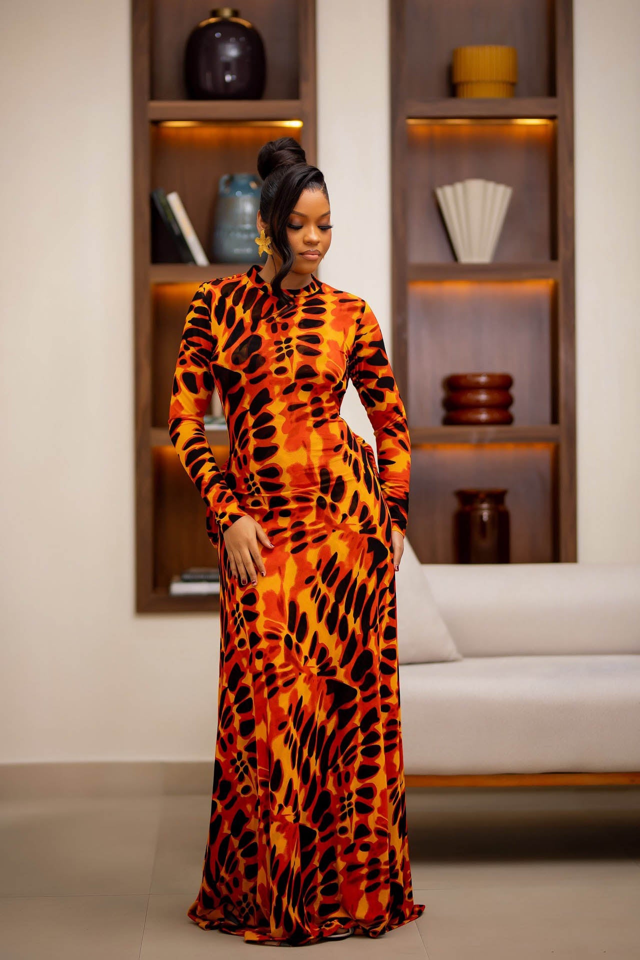 Merlot Leopard Open-Back Maxi Dress