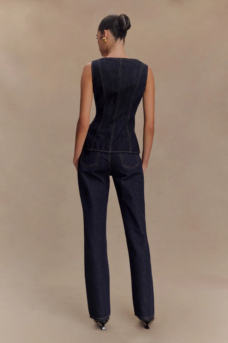 Sleeveless Buttoned Denim Set